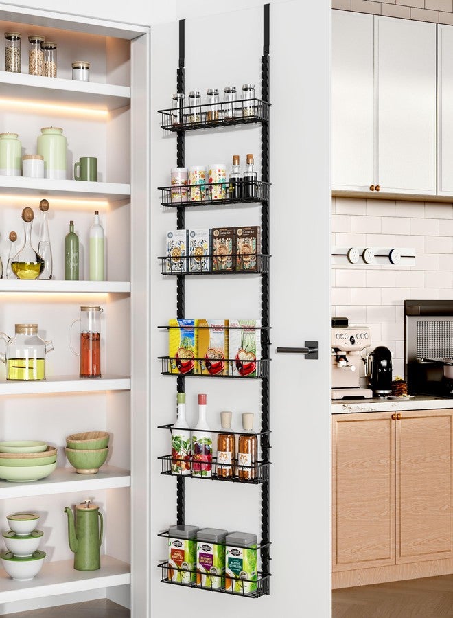 Churboro Over the Door Pantry Organizer Rack with 6 Adjustable Baskets, 6 Tiers Dual-use Spice Rack- Hanging or Wall Mount Spice Rack, Pantry Door Organizer, Black - Image 1